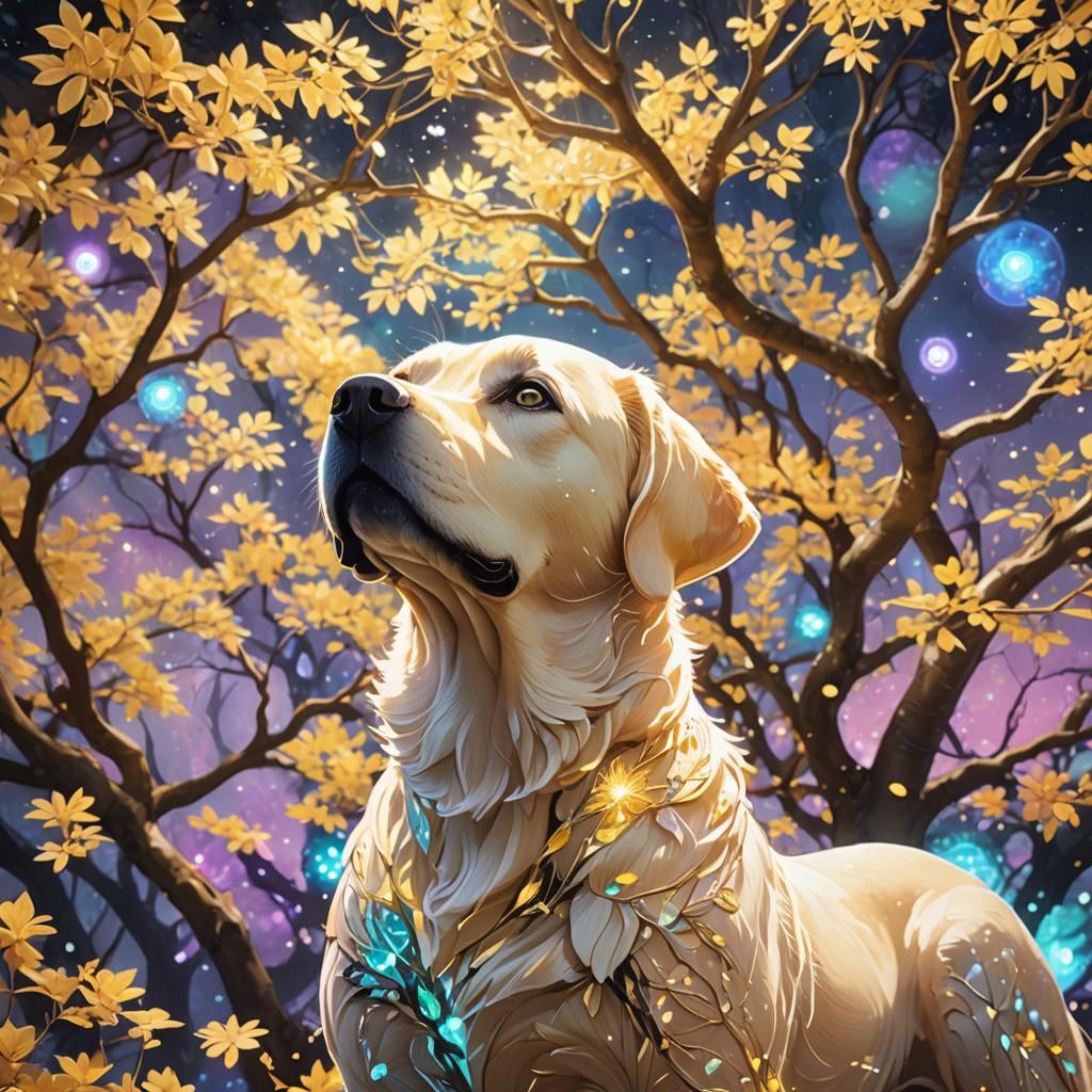 Labrador Amy in Surreal Space Dreamscape: 3D Anime Art