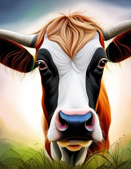 Colorful Swiss Cow Portrait in Splash Art Style