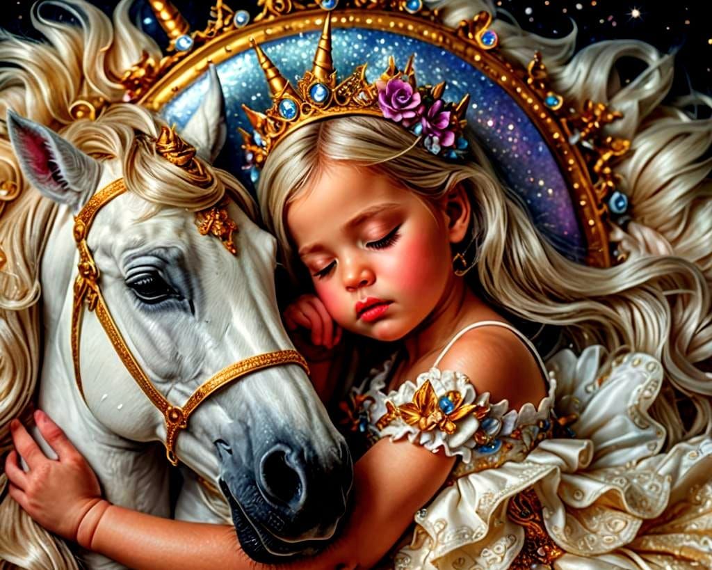Baby Princess Sleeping with Magical Unicorn