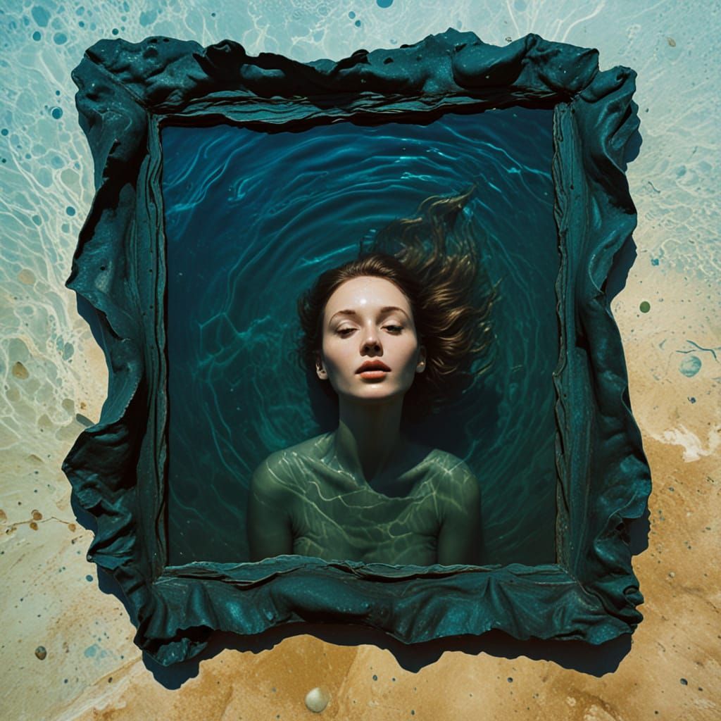 Surreal Woman Floating in Dreamlike Oil Painting