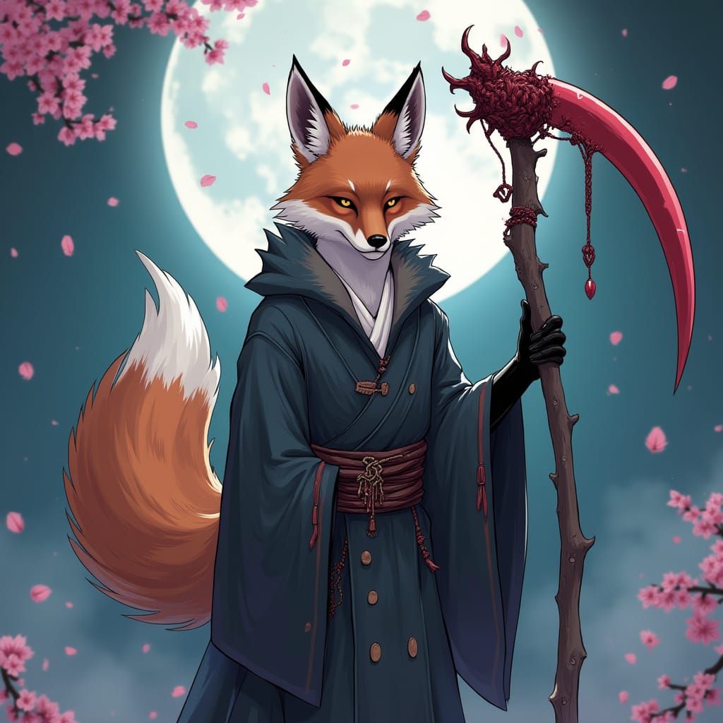 Fox as Death with Scythe in Anime Style