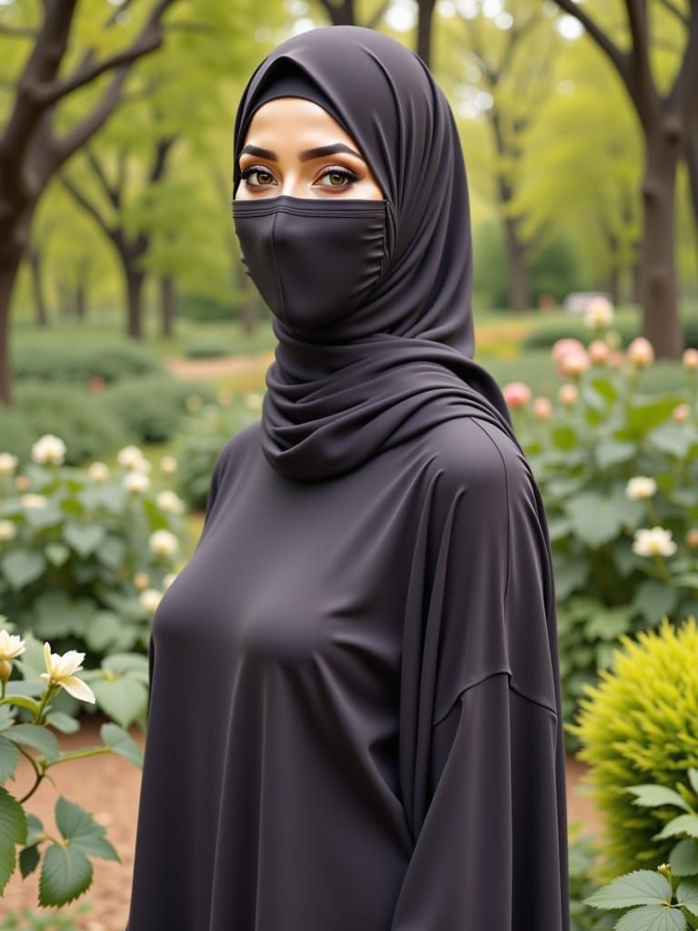 Woman in Hijab in Botanic Garden