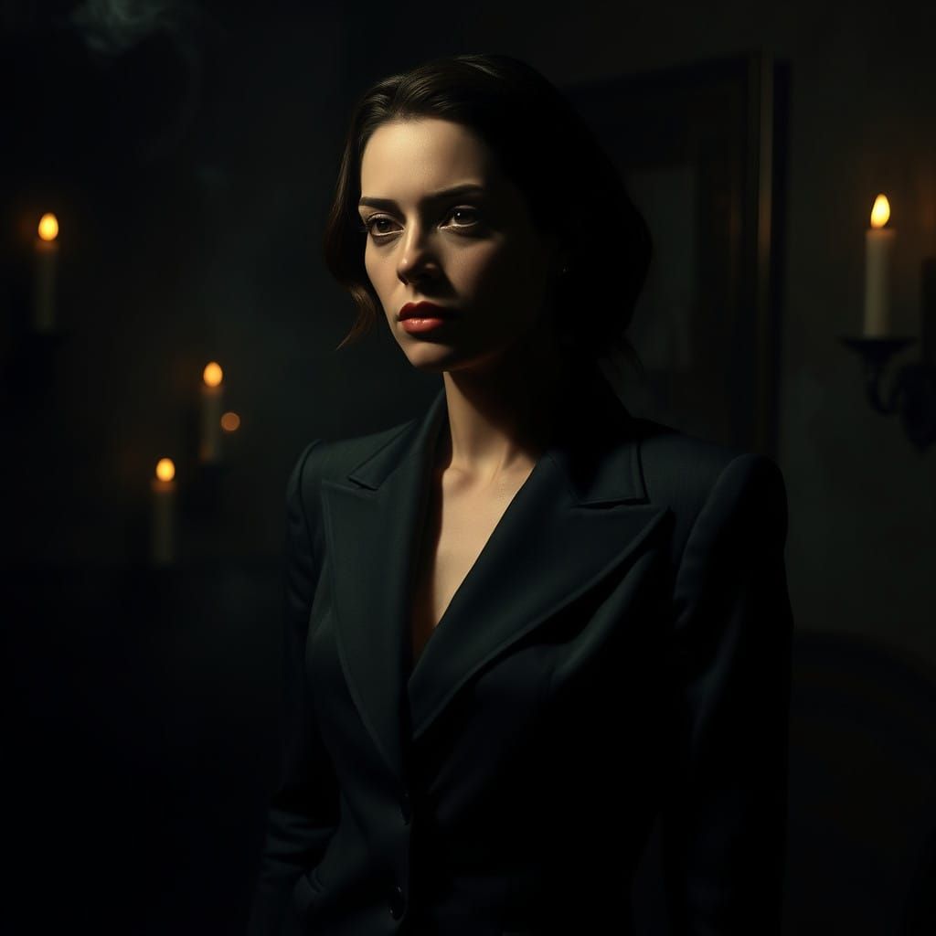 Mysterious Woman in Film Noir Style