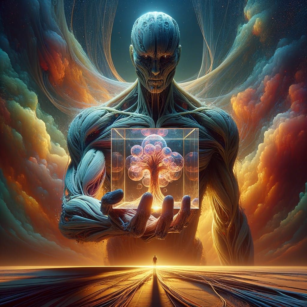 Colossal Tree Entity Holding Hologram Cube