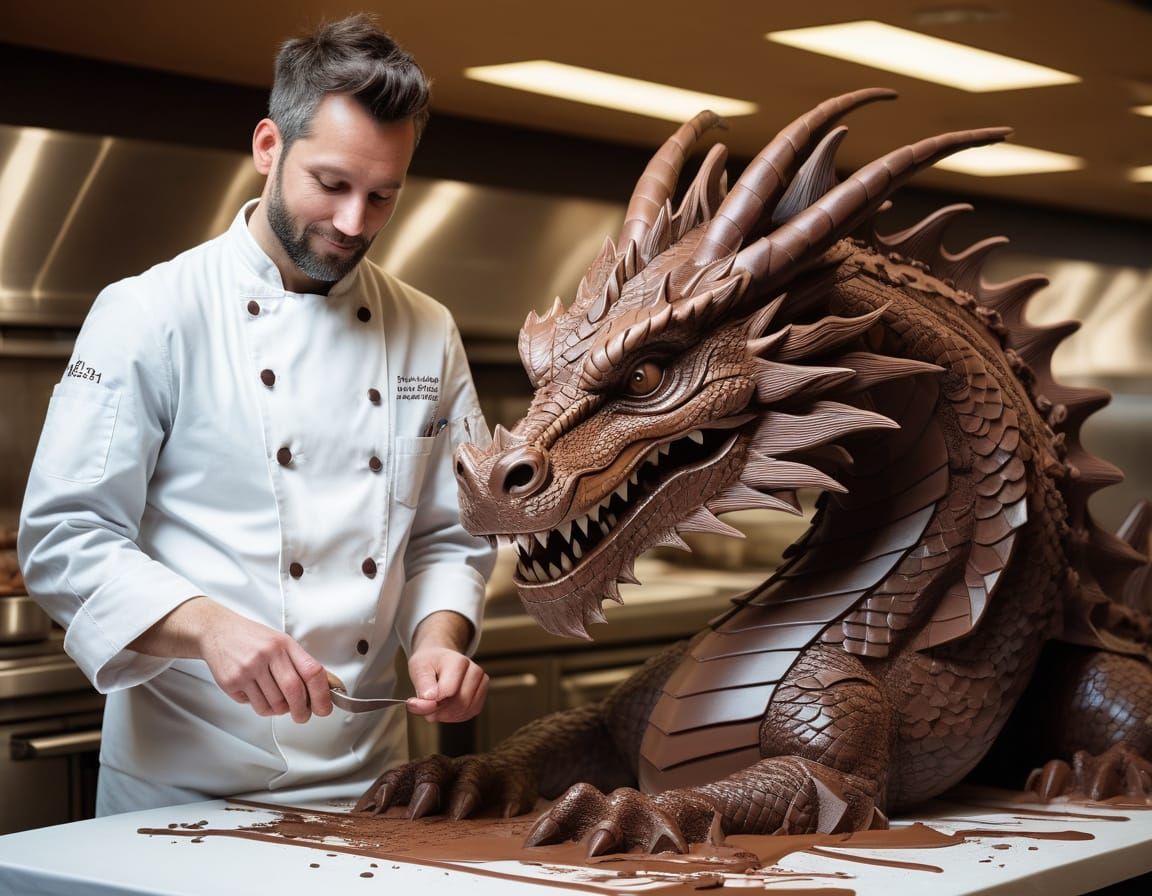 Intricate Chocolate Dragon Sculpture in Digital Art Style