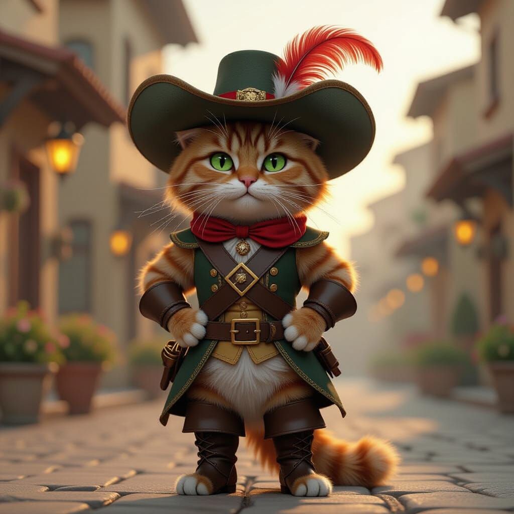 Valiant Ginger Cat Warrior in Musketeer Attire