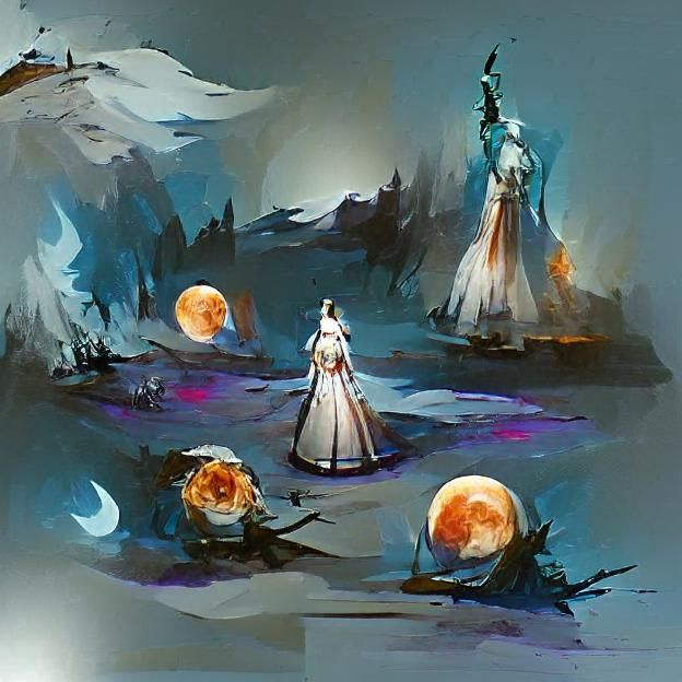Ethereal Moon Goddess in Celestial Landscape
