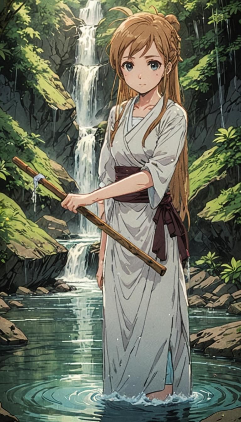 Anime Manga Scan of Woman in Stream