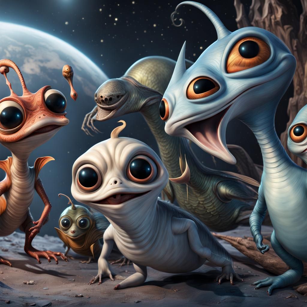 Surreal Cartoon Characters in a Maximalist Landscape