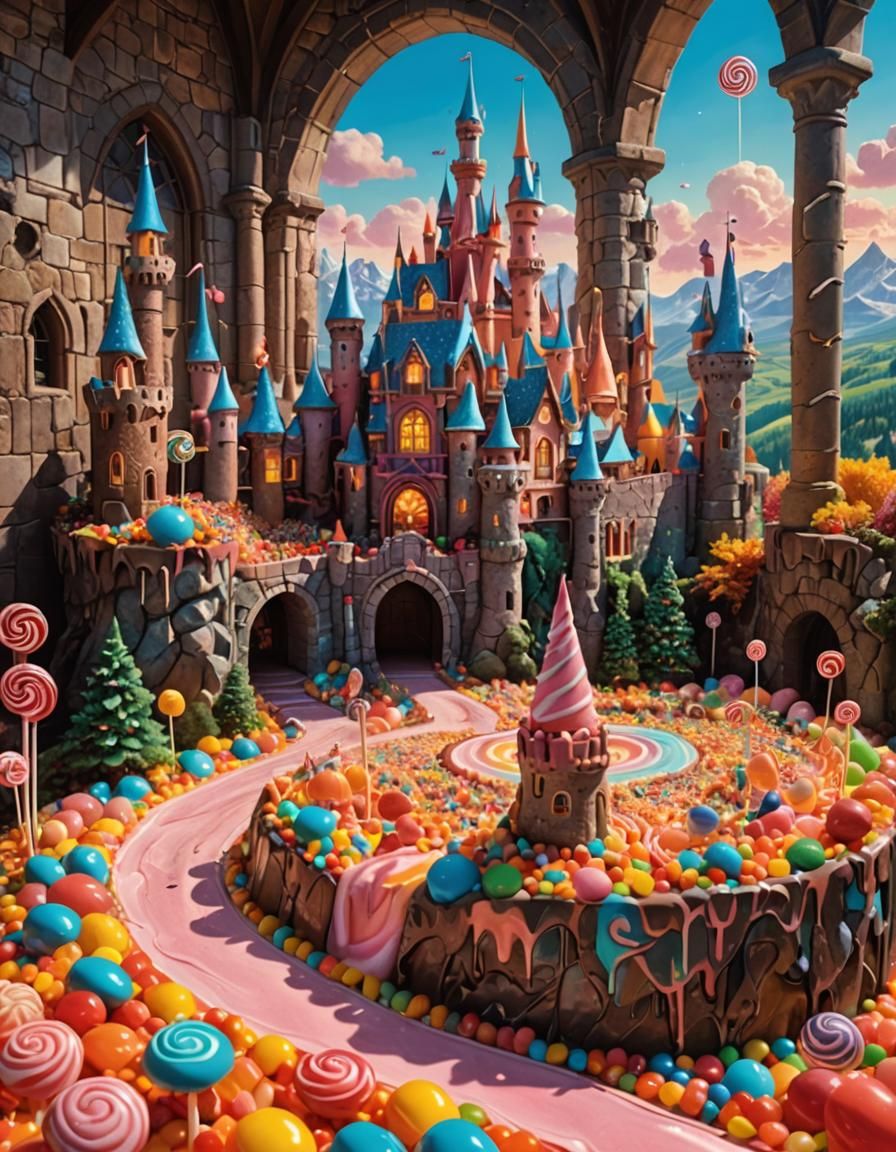 Candy Castle in a Dreamlike Landscape