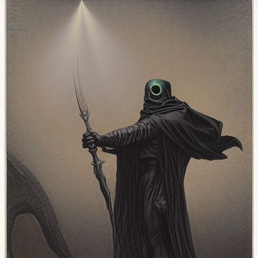 Dark Hooded Figure with Glowing Eyes in Horror Style