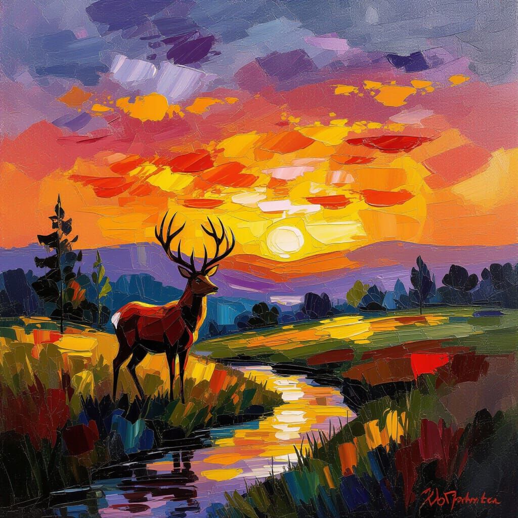 Lone Deer in Wilderness at Sunset