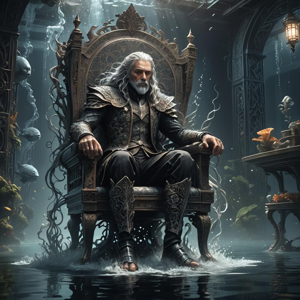 Vodyanoy Underwater Throne: Dark Fantasy Concept Art