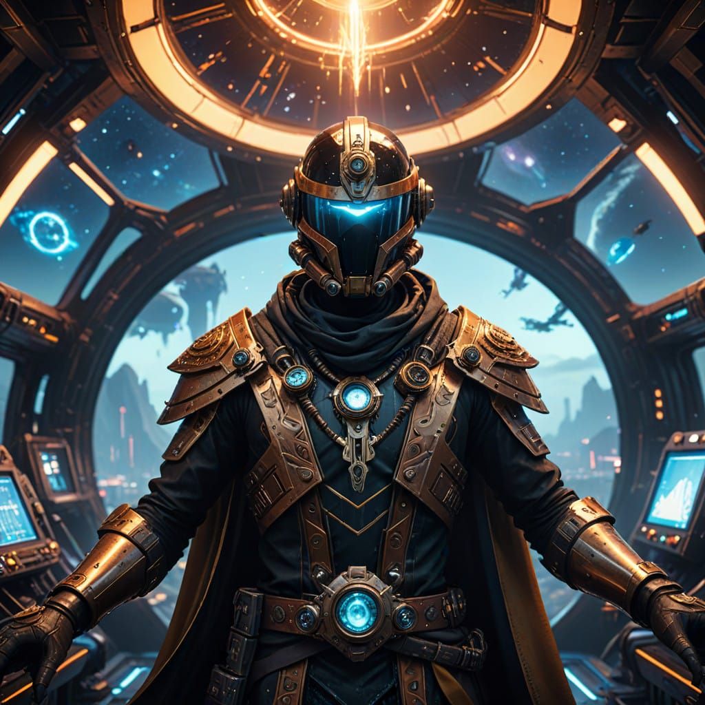 Cosmic Steampunk Tribespeople in Futuristic Spacecraft