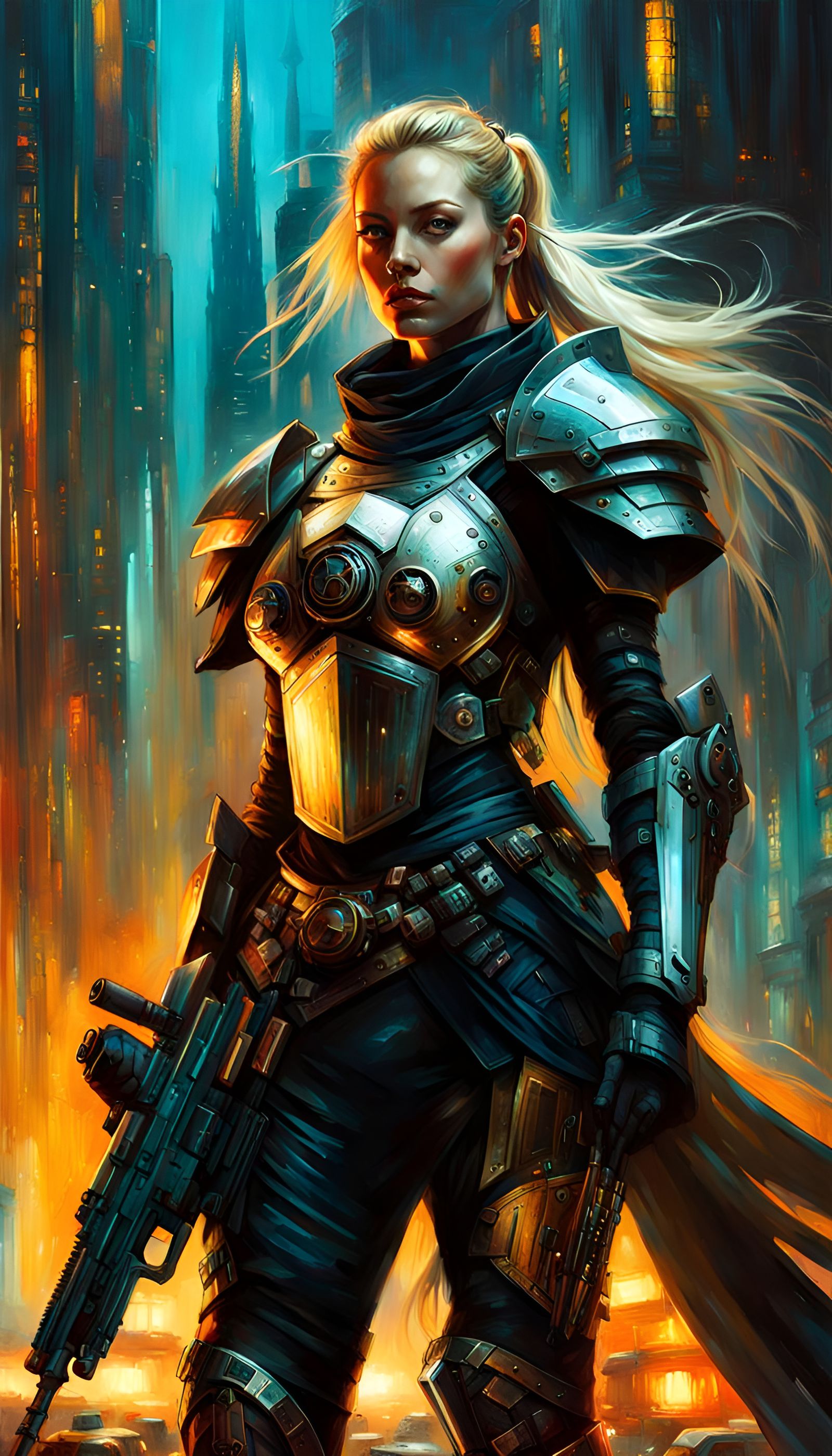Female Warlord in Futuristic Armor, Digital Painting