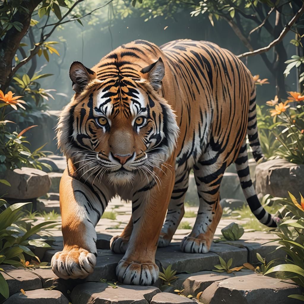 Detailed 3D Anime Tiger Inspired by Genshin Impact