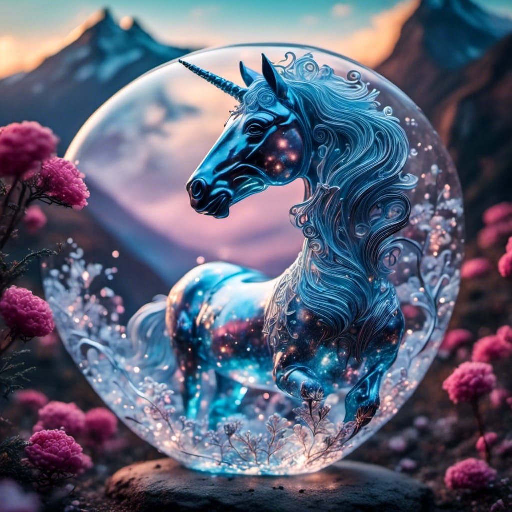 Glistening Glass Unicorn in Ethereal Fantasy Style