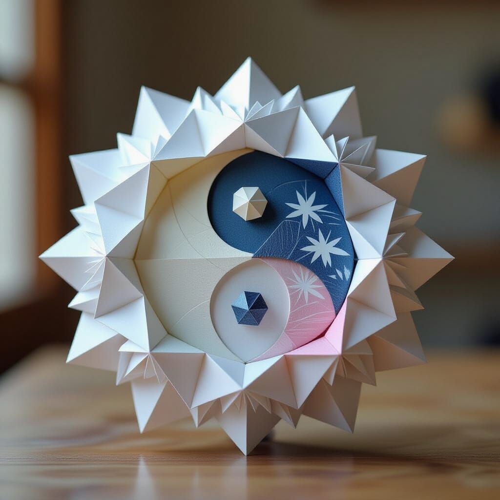 Origami Crystal Yin Yang in Papercraft Style