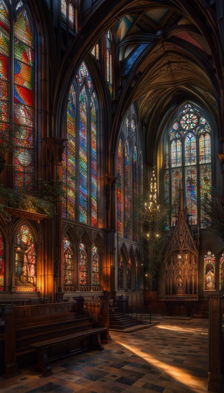 Gothic Cathedral at Dusk, Hyperrealistic Detailed View