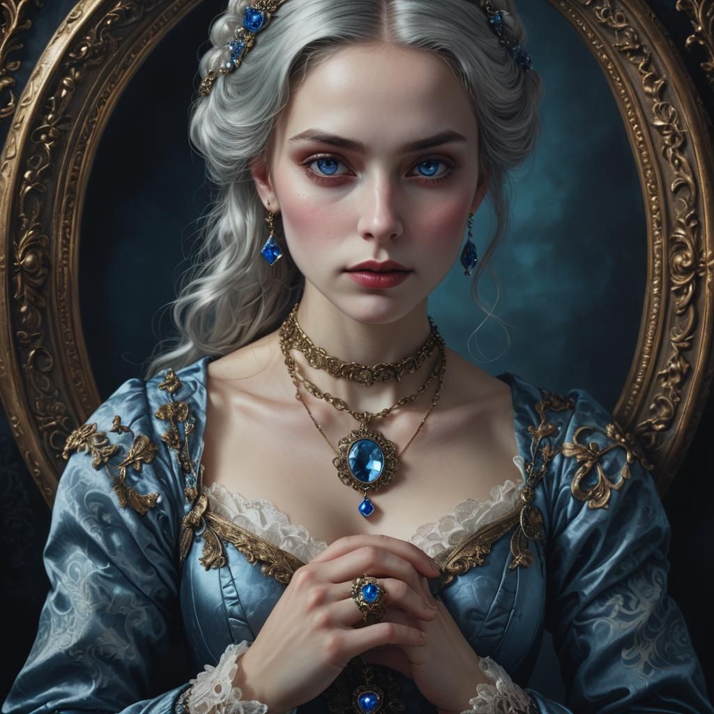 Aristocratic Woman with Blue Skin in Gothic Digital Art