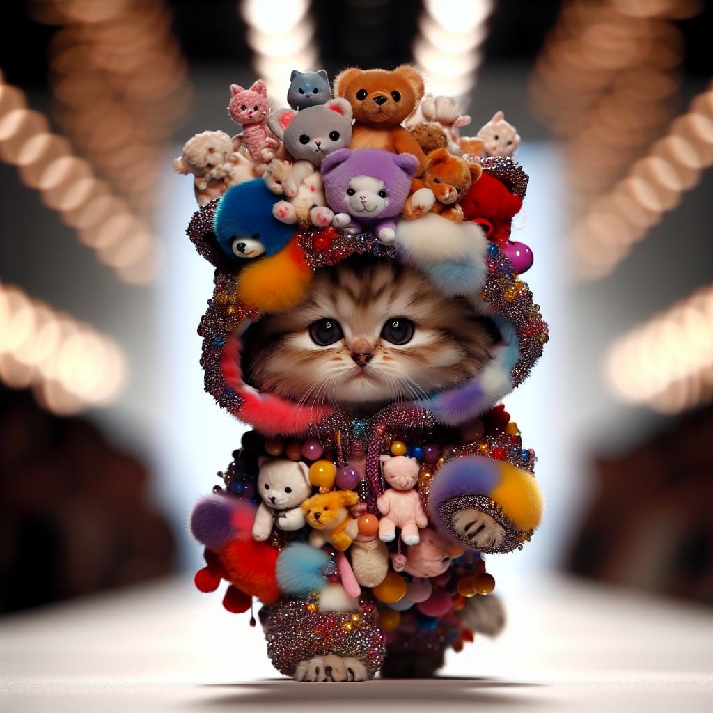 Anthropomorphic Kitten's Plush Toy Fashion Extravaganza