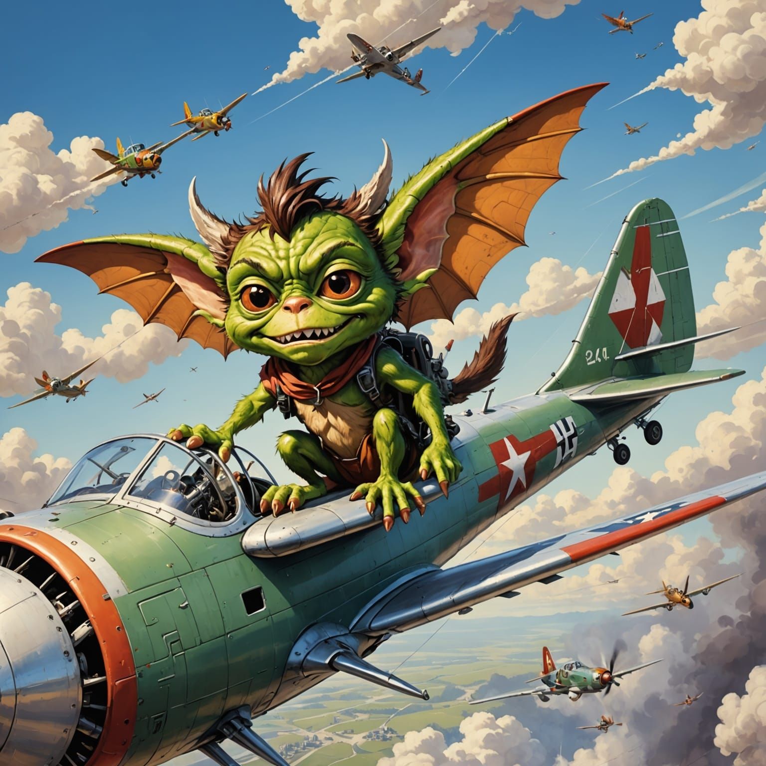 Cartoon Gremlins Wreak Havoc on Airplane Wing