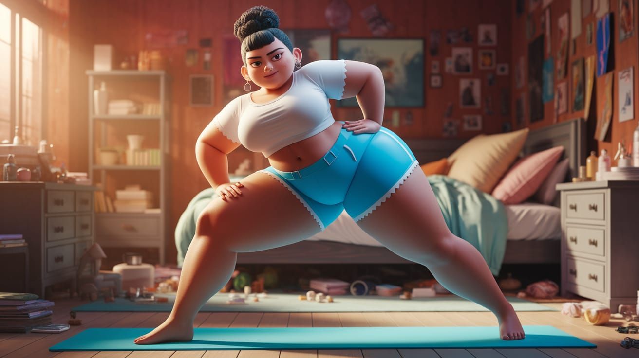 Punk Rock Woman Doing Yoga in Pixar Style