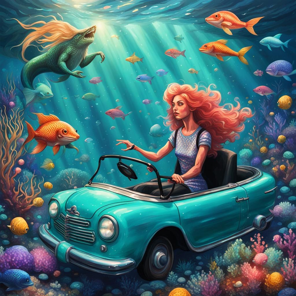 Cryptic Mermaid Driving Bumper Car Underwater