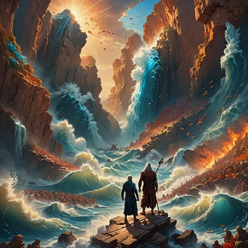 Moses Parting the Red Sea: Fantasy Art