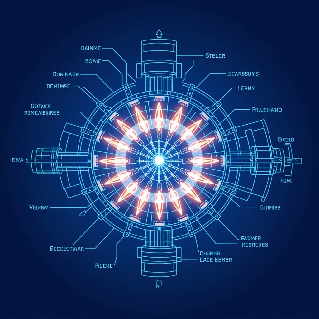 Tokamak Fusion Reactor Blueprint Illustration