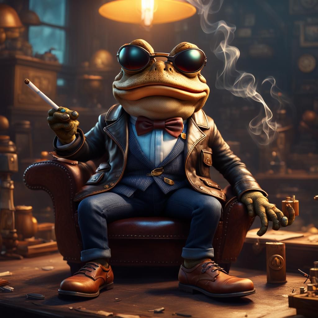 Cartoon Toad Smoking Cigar in Digital Art