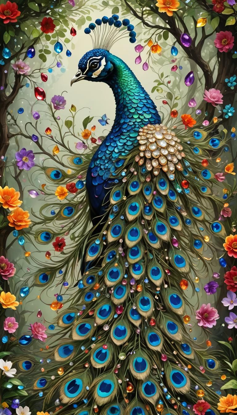 Gemstone Peacock in Firefly Fantasy Garden