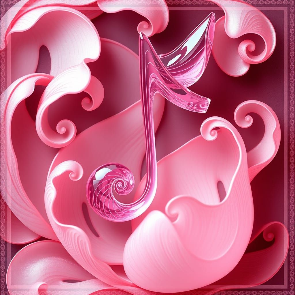 Pink Crystal Note in Art Nouveau Style