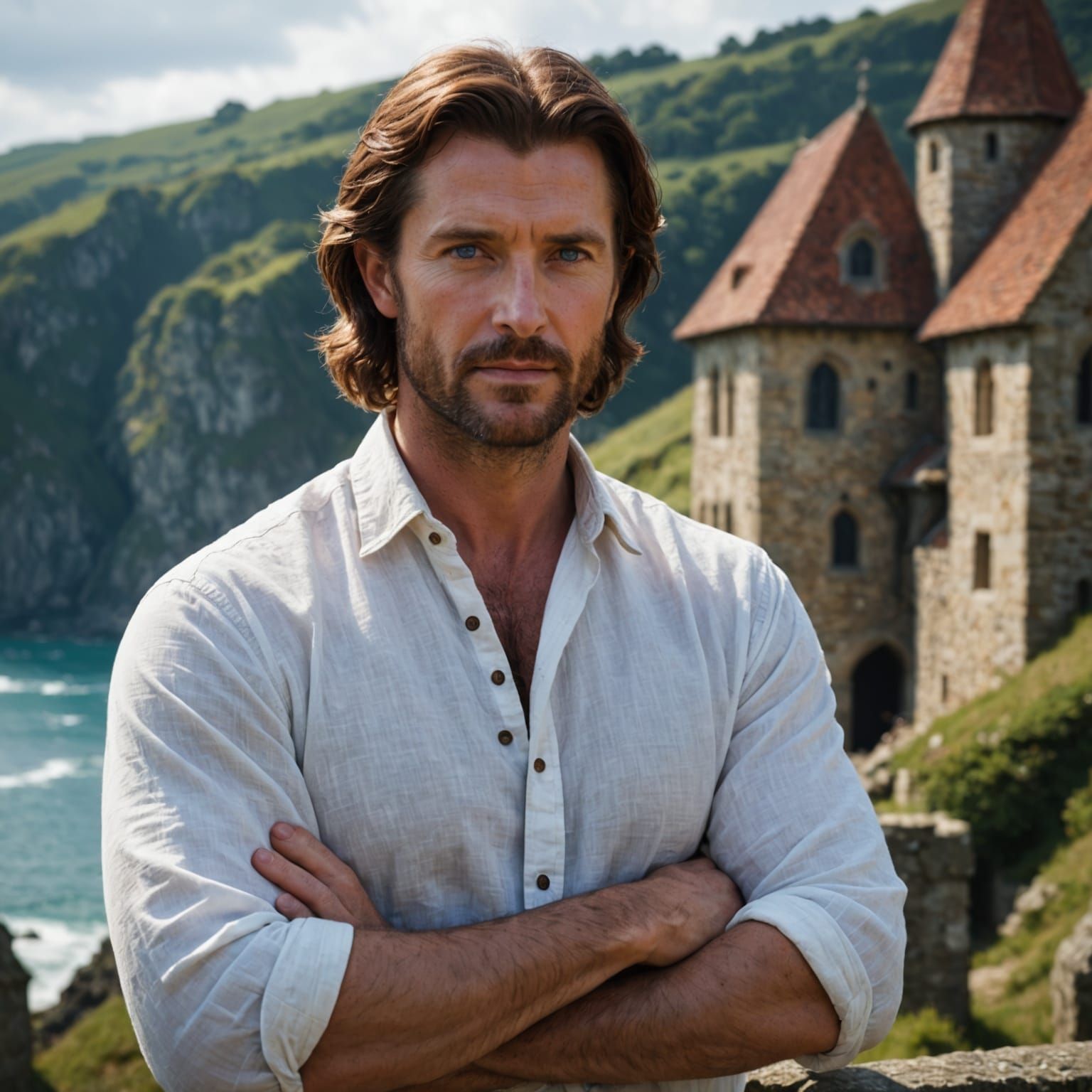 Auburn-Haired Medieval Man Portrait in Natural Lighting