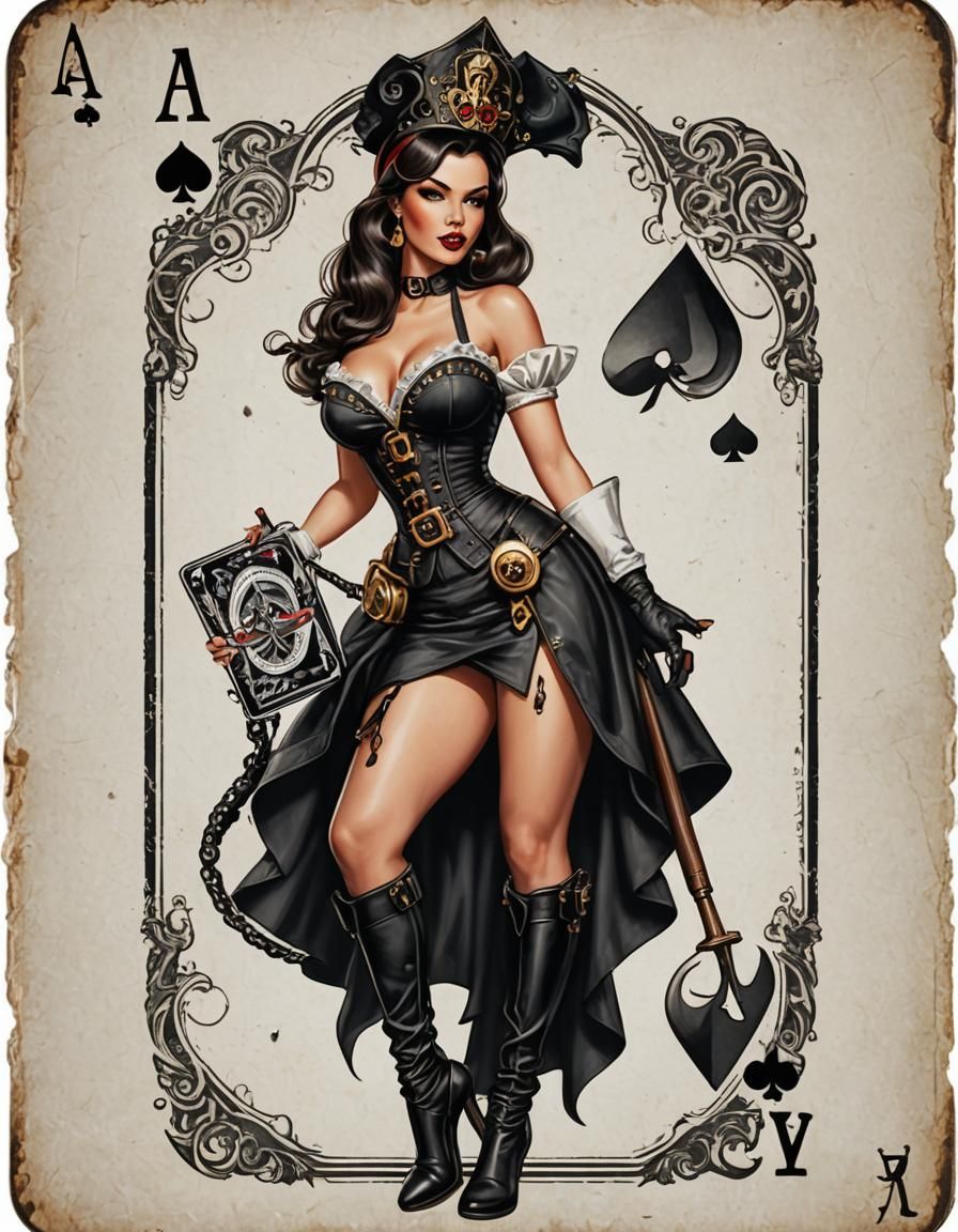 Steampunk Ace of Spades Pinup Card