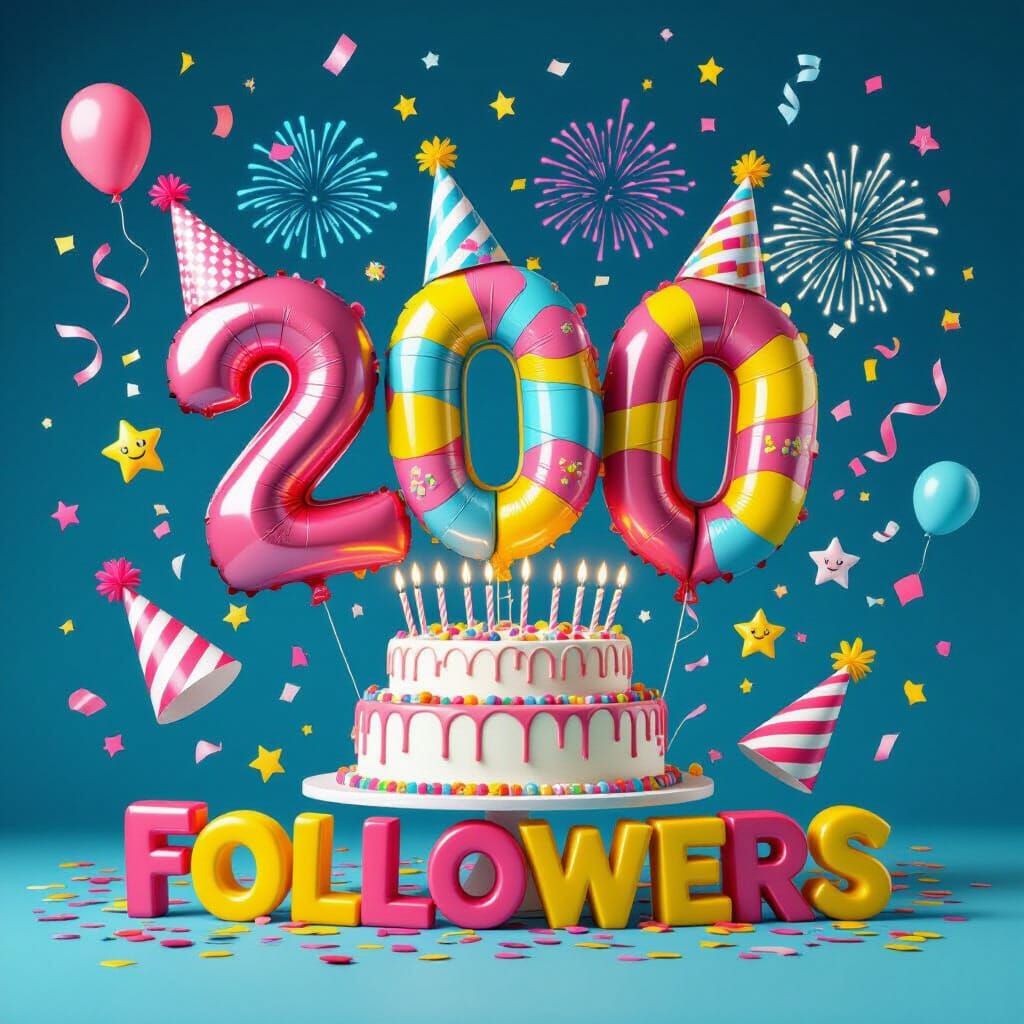 Playful 3D Number 200 Celebration with Balloons