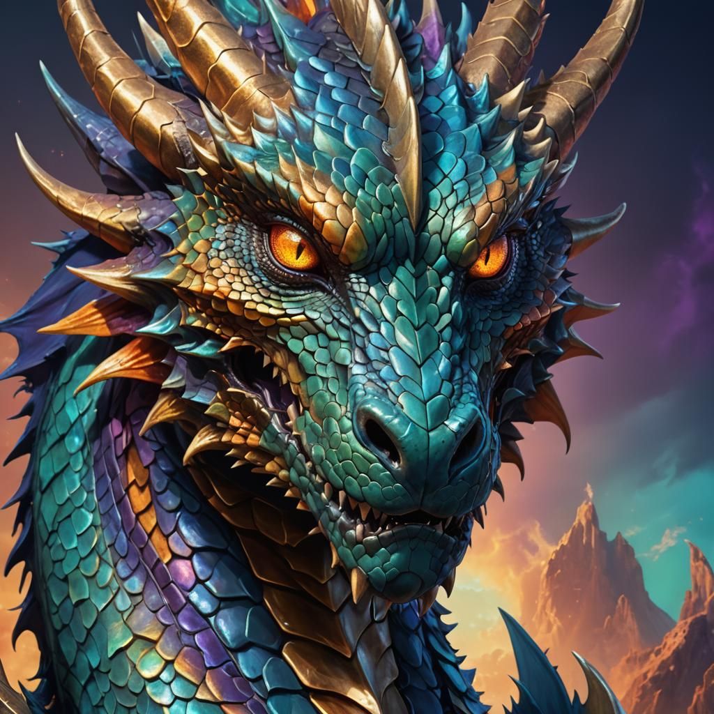 Majestic Dragon Portrait with Iridescent Scales