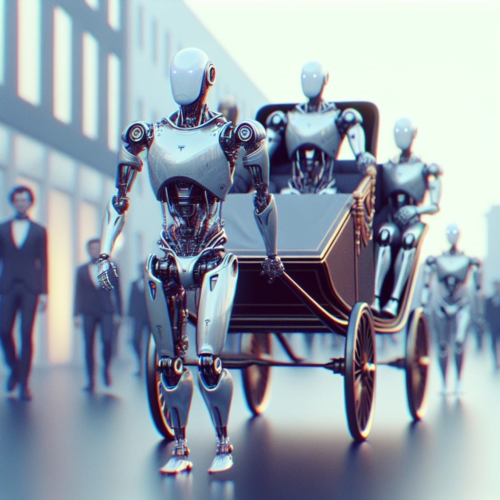 Robots Carry Sedan Chair with Bokeh Background