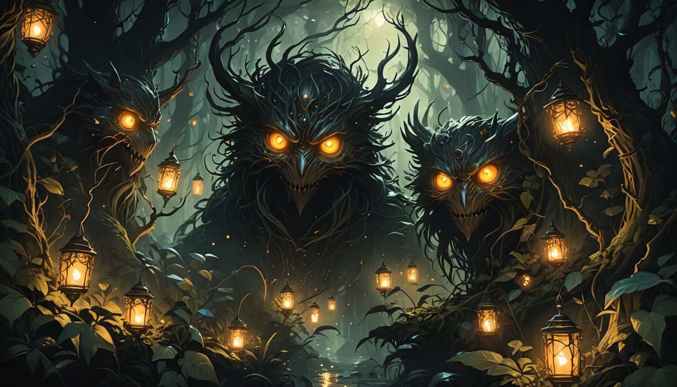 Glowing Eyes in Dark Fantasy Forest