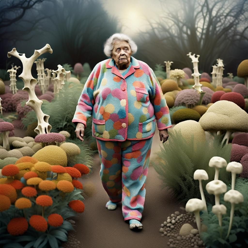 Surreal Bone Garden Photograph of Elderly Woman