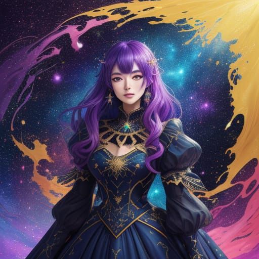 Goddess of the Cosmos in Vibrant Anime Style