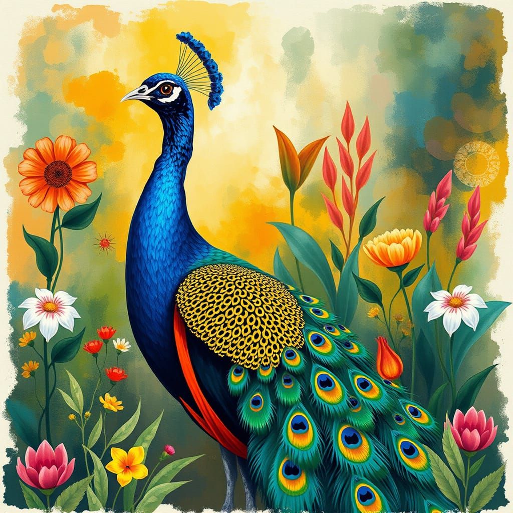Vibrant Peacock Portrait in Garden