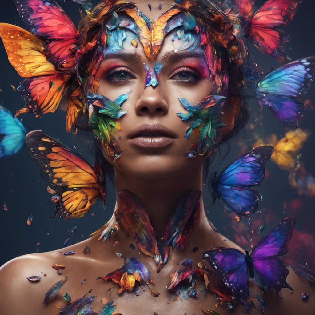 Rainbow Butterfly Face in Detailed Matte Painting
