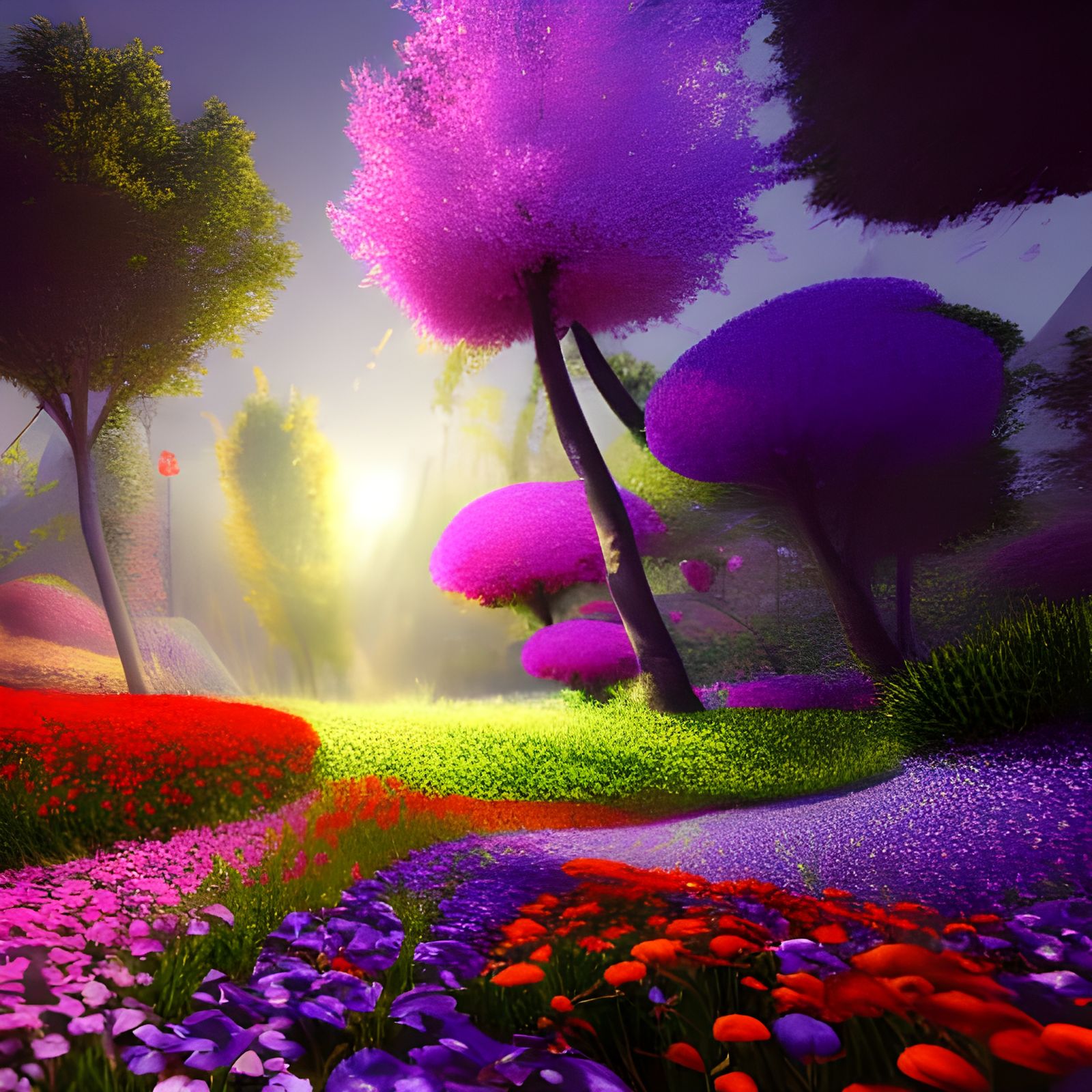 Hyperdetailed Bed of Flowers in Dynamic Lighting