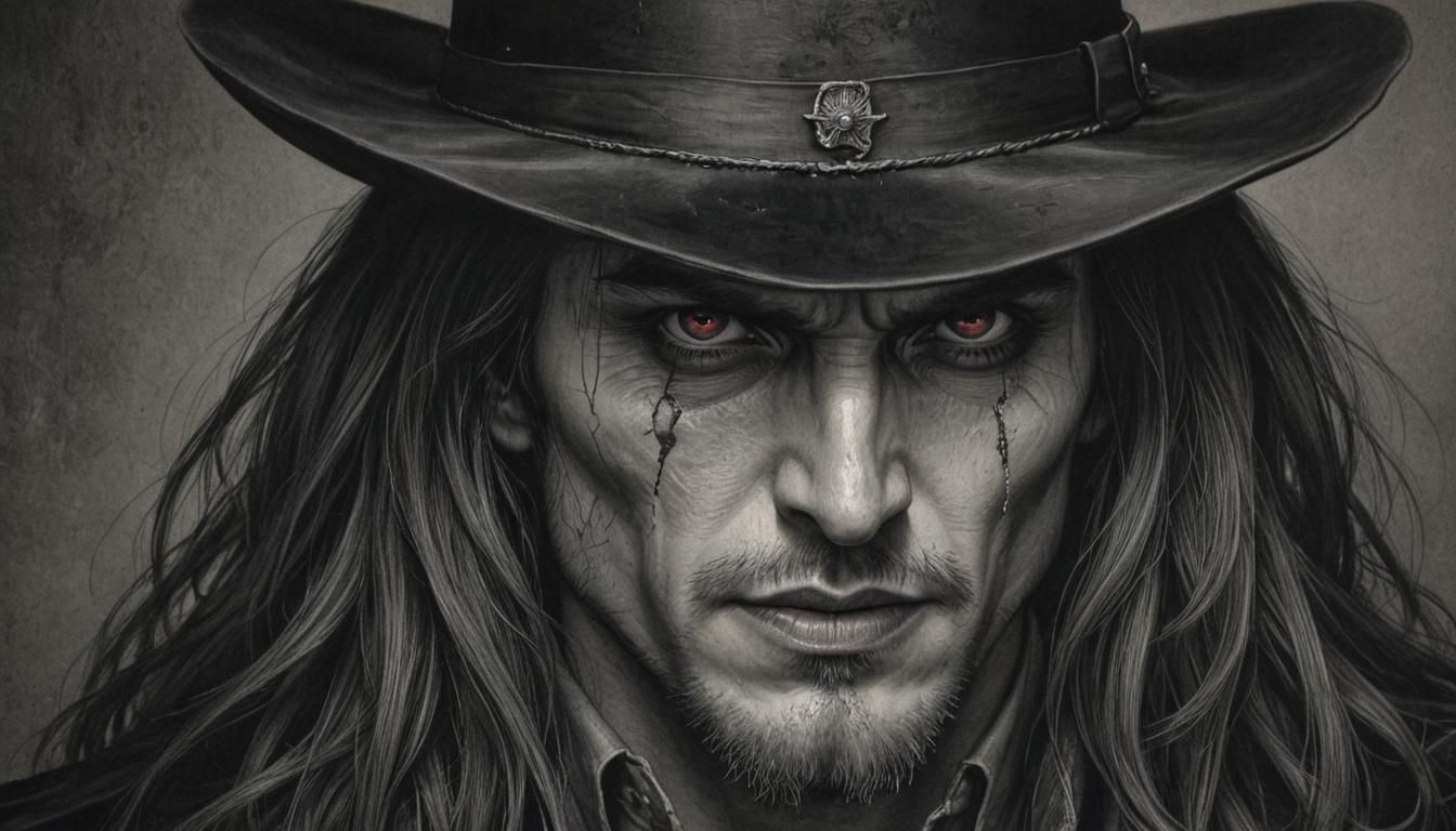 Detailed Charcoal Drawing of a Vampire Hunter