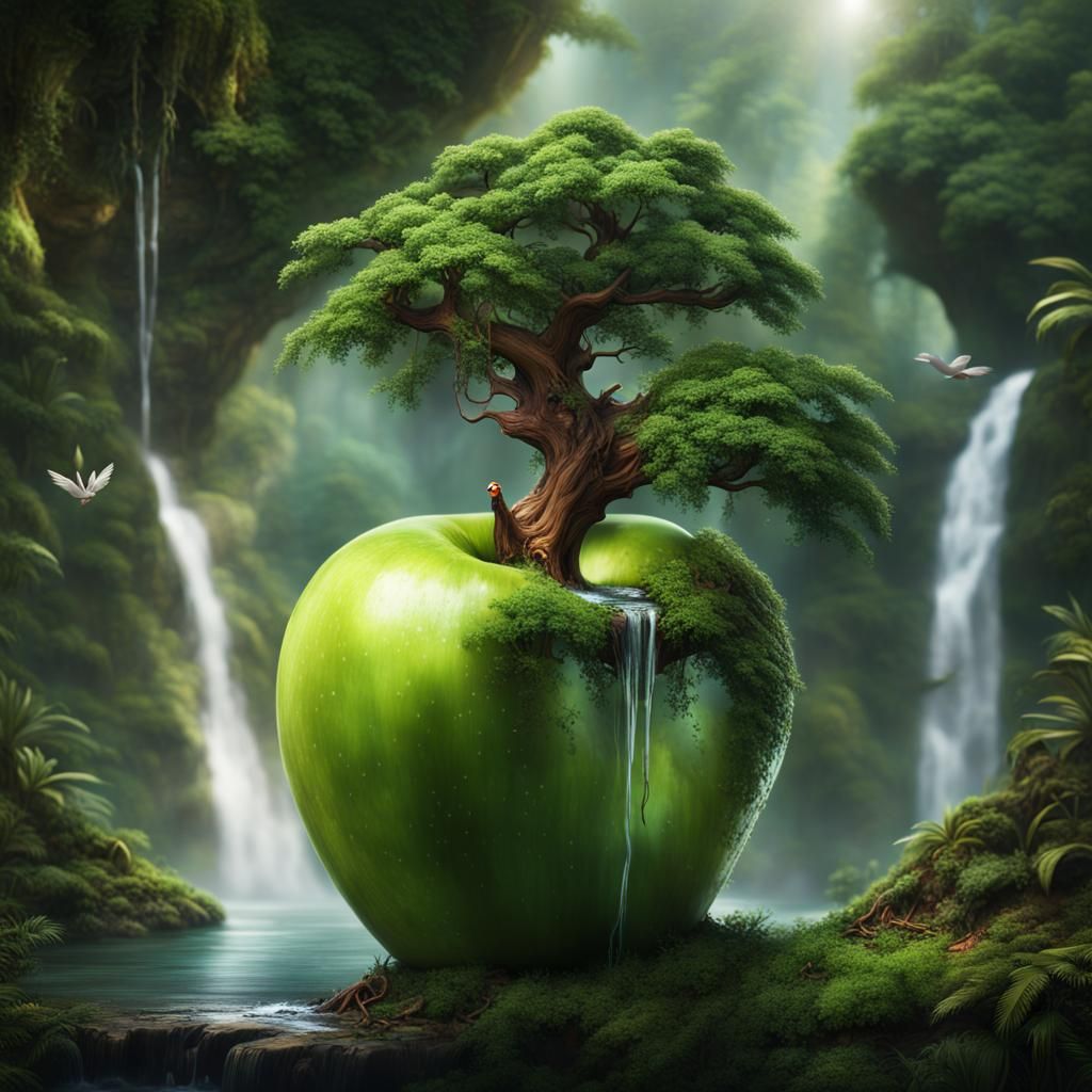 Rainforest Ecosystem Inside a Bitten Apple