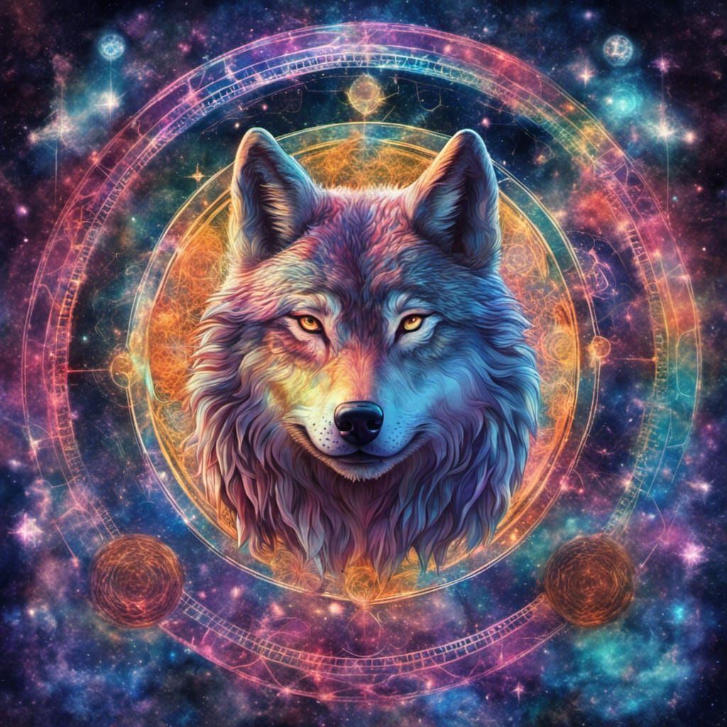 Holographic Astral Wolf Illustration