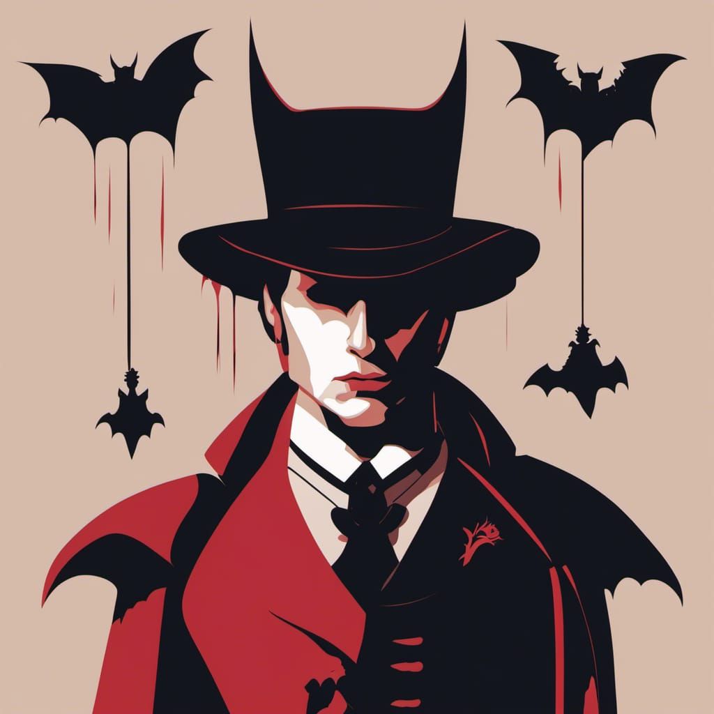 Minimalist Vampire and Bat in Olly Moss Style
