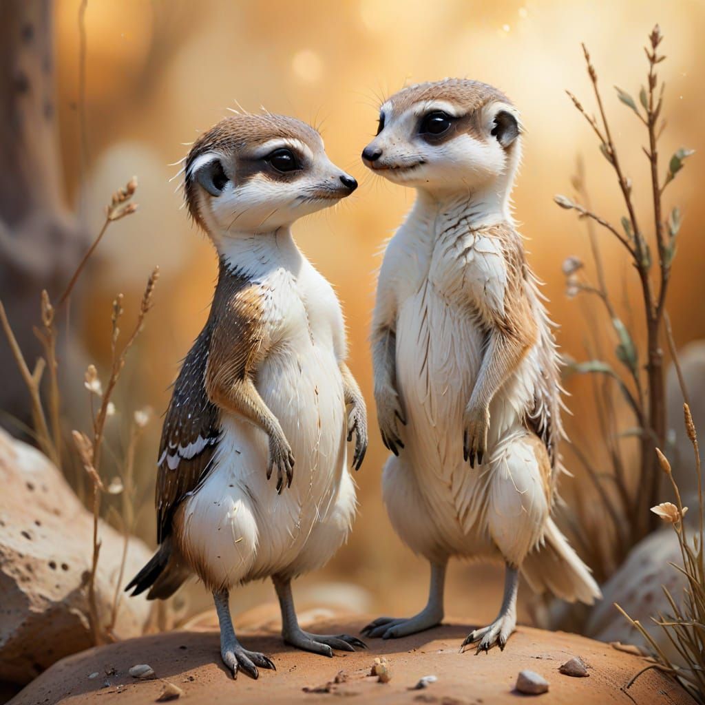 Chibi Waterhen and Meerkat in Pastel Illustration