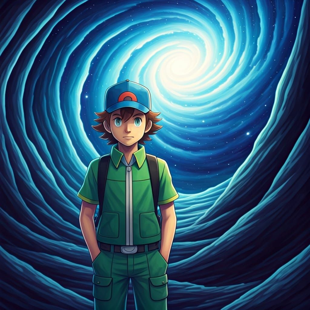 Pokémon Trainer Gazing at Starlit Canyon